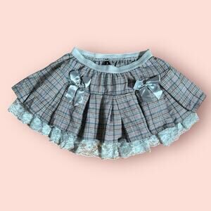 kawaii lace bow plaid pleated skirt small lolita coquette harajuku jirai kei